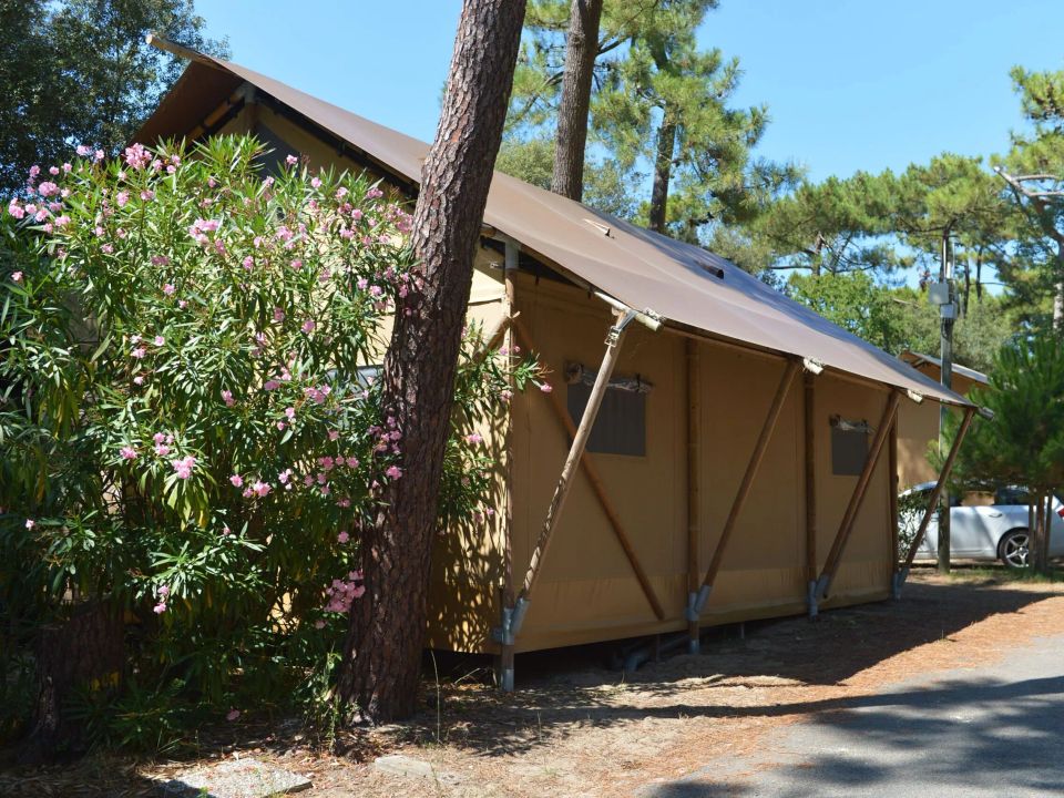 Oléron les Pins - Tente meublée - Tente en toile et en bois 6 personnes - SAFARI BAHAMAS 6 MEZZANINE