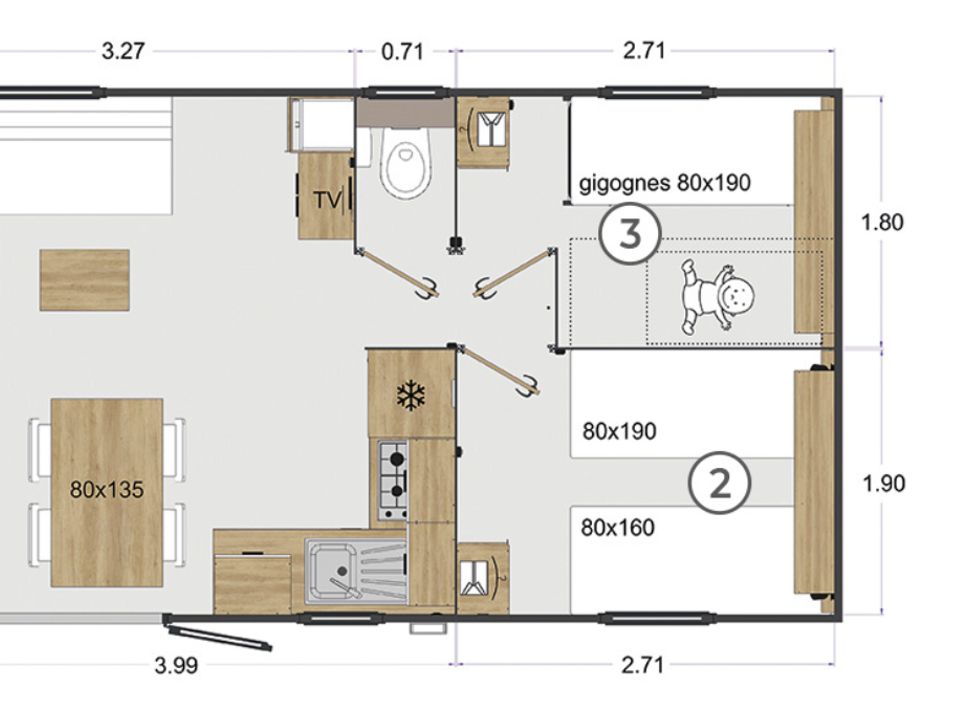 Les Cerisiers - Mobil home - Mobilhome 6 personnes - 2023 Familial 6 personnes Premium