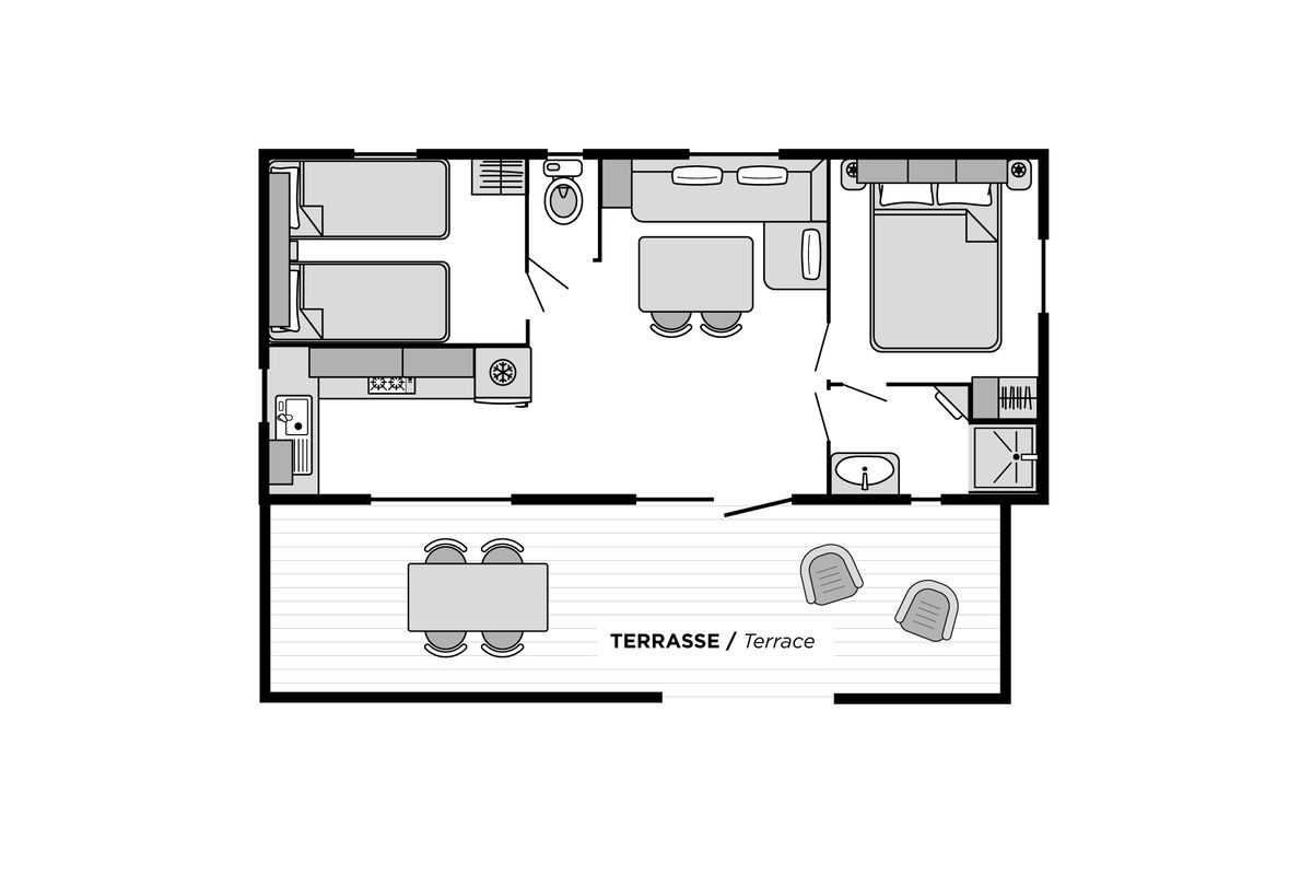 Camping Club Médoc Plage - MS Vacances - Mobil home - 4p - Cottage Riviera STANDARD climatisé