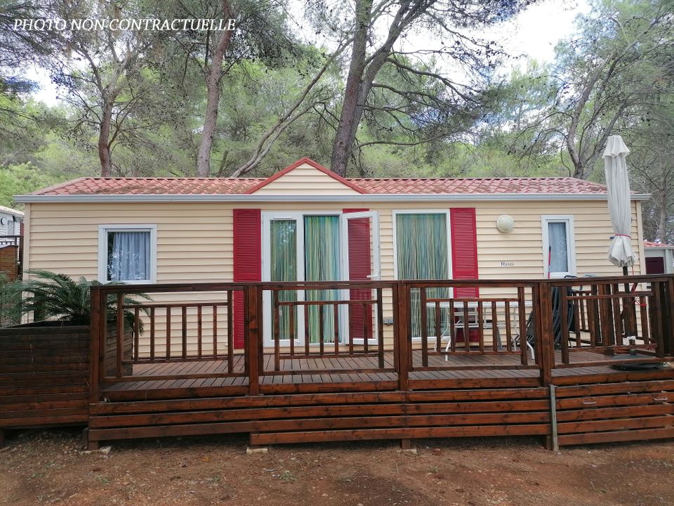 résidentiel la Pinède - Mobil home - Mobilhome 6 personnes - Florès 3 CONFORT -3 chambres 32m²- *Clim, terrasse, TV*