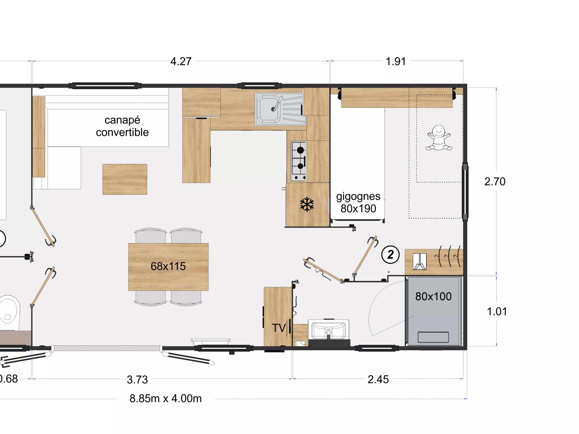 Domaine de Mesqueau - Mobil home - Mobil-Home SERENITY-PREMIUM 3 Pièces 4 Personnes + SPA + TV