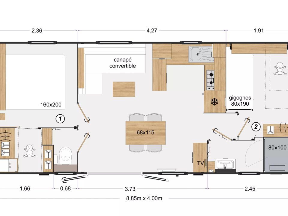 Domaine de Mesqueau - Mobil home - Mobilhome 4 personnes - Mobil-Home SERENITY-PREMIUM 3 Pièces 4 Personnes + SPA + TV