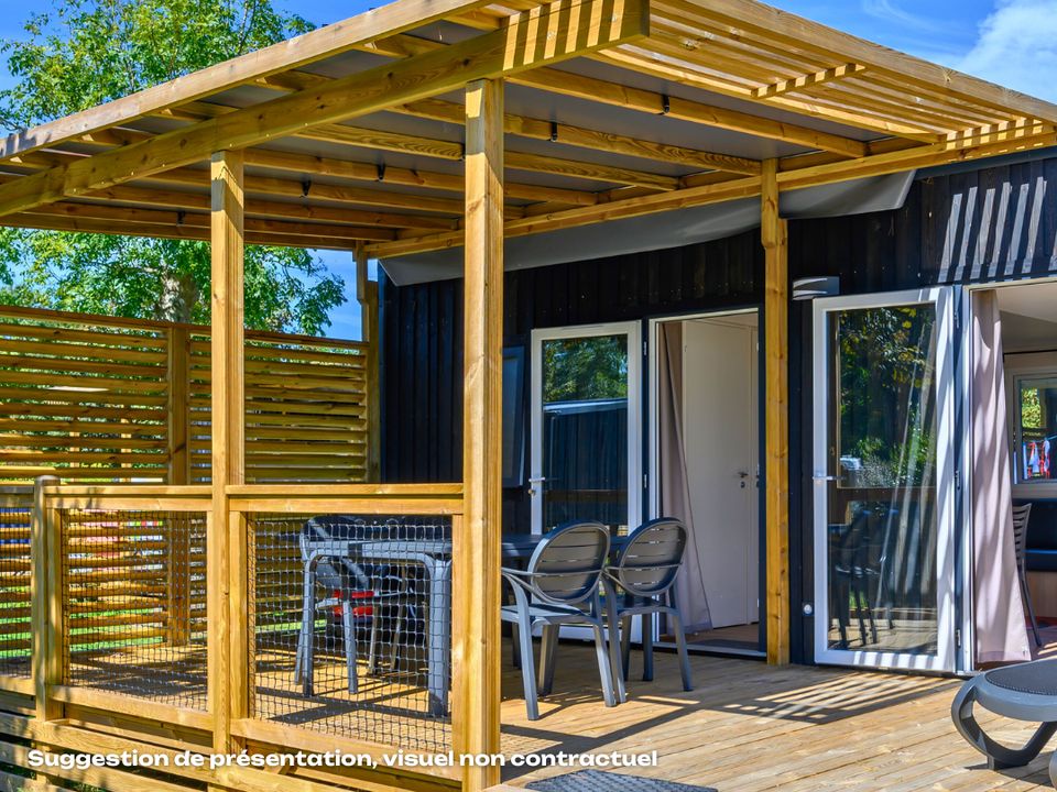 Les Dunes - Mobil home - Mobilhome 6 personnes - Homeflower Premium 30,5m² (3 chambres) + CLIM + terrasse semi-couverte + TV + draps + serviettes