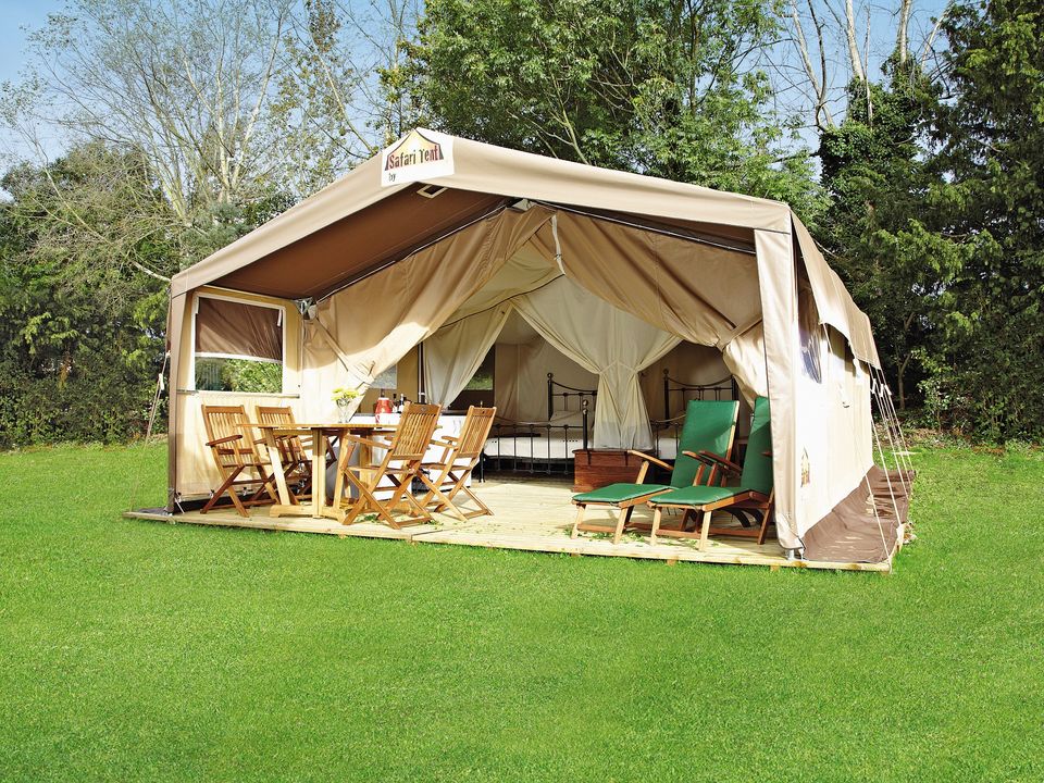 La Croix du Vieux Pont - Tente meublée - Tente en toile et en bois 6 personnes - Safari | 2 Ch. | 5/6 Pers. | Terrasse simple