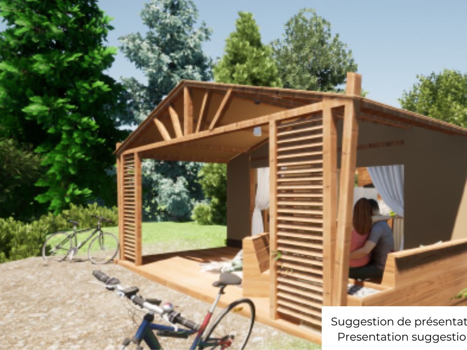 La Plage - Bungalow - Bungalow toilé 5 personnes - Cabane toilée Cotton Flower Confort 28m² (2 chambres) + TV + terrasse couverte 16m²