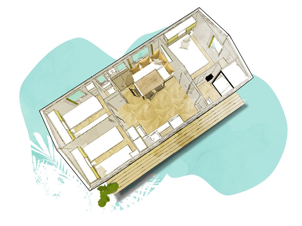 Le Damier - Mobil home - Mobilhome 6 personnes - California- 3 chambres + Climatisation + TV