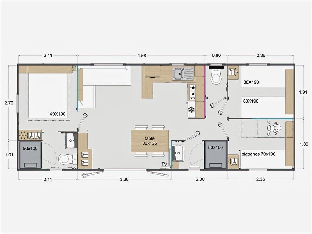La Pélonie - Mobil home - Mobil-home 6P Premium - 2 salles d'eau