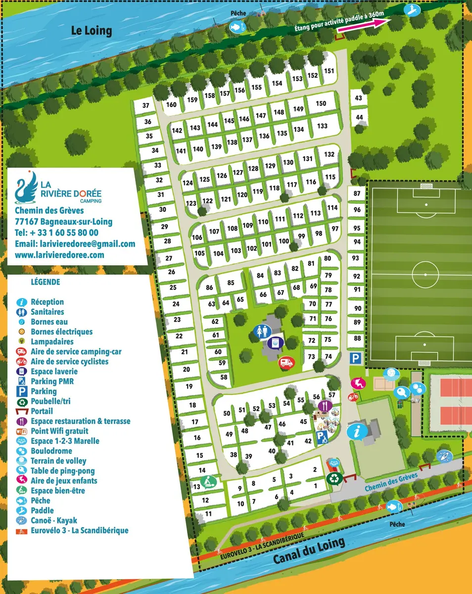 Plan du camping Camping La Rivière Dorée