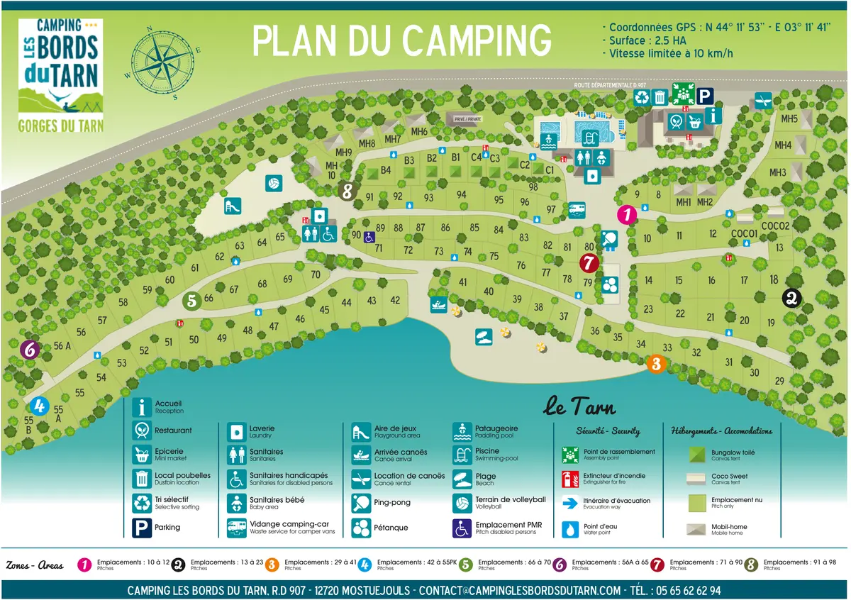 Plan du camping Camping Les Bords du Tarn
