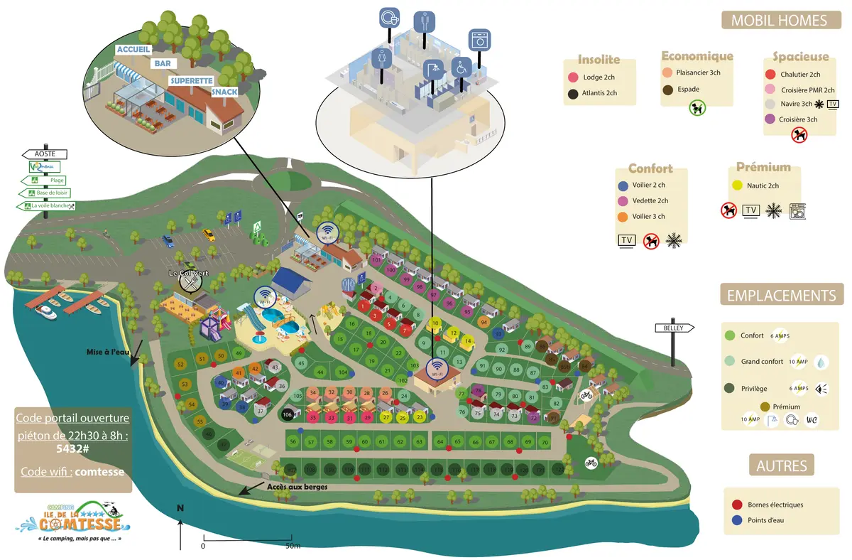 Plan du camping Camping Ile de la Comtesse